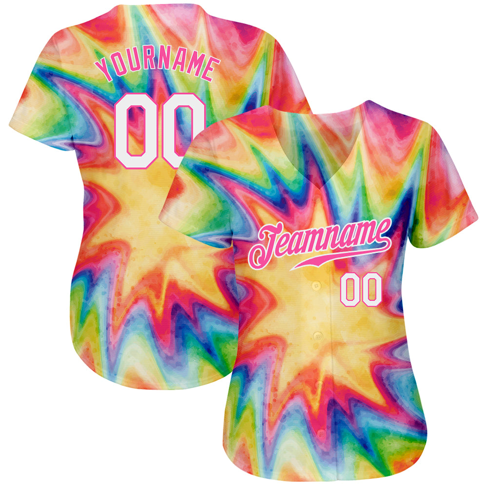 Custom Tie Dye Pink White Custom Baseball Jerseys For Men & Women