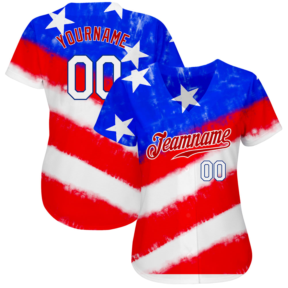 Cheap Custom White Red-Royal 3D American Flag Authentic Baseball