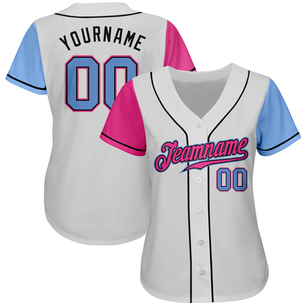 Custom Baseball Jersey Powder Blue Pink-Black Authentic Two Tone