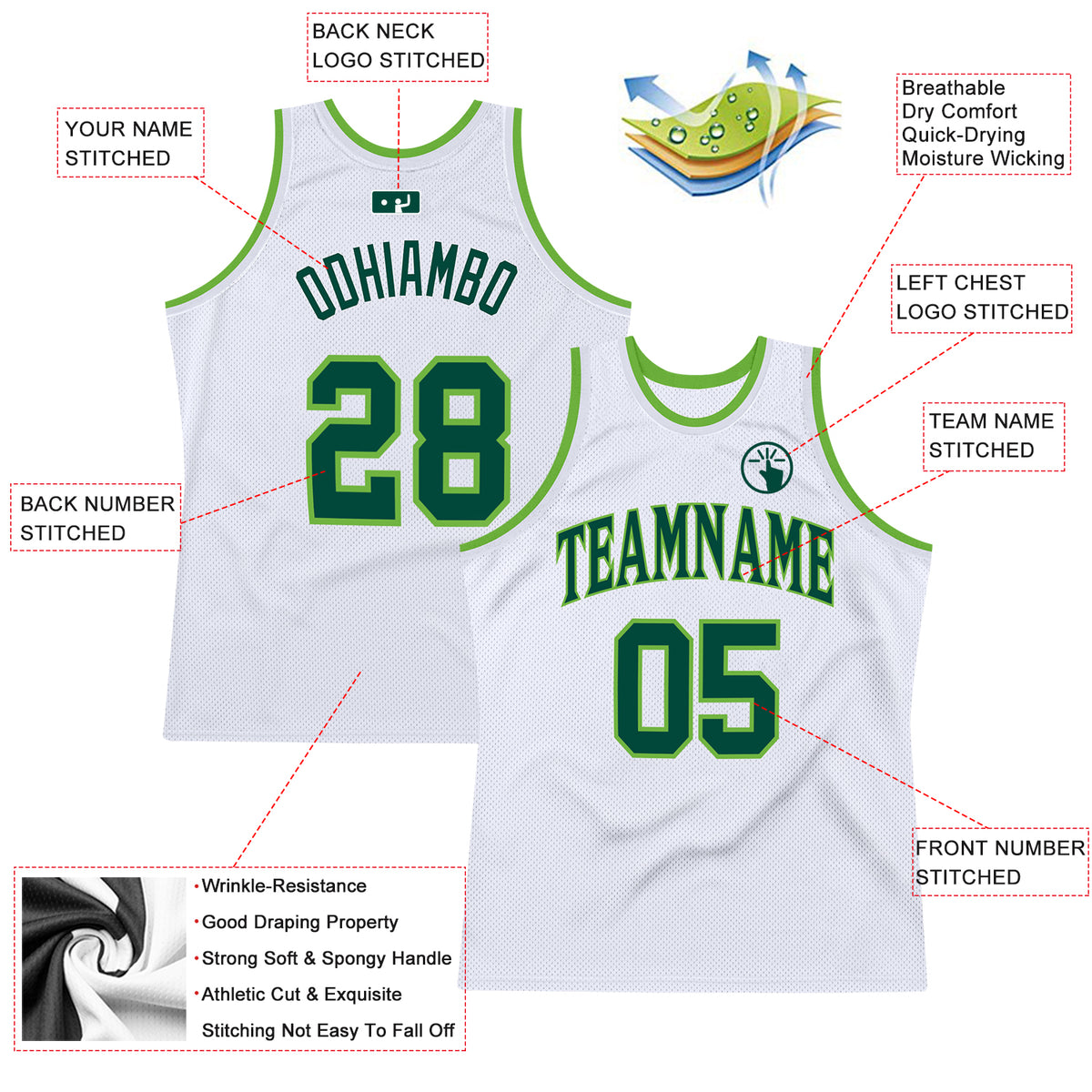 Sale Build Cream Basketball Hunter Green Rib-Knit Jersey White –  CustomJerseysPro