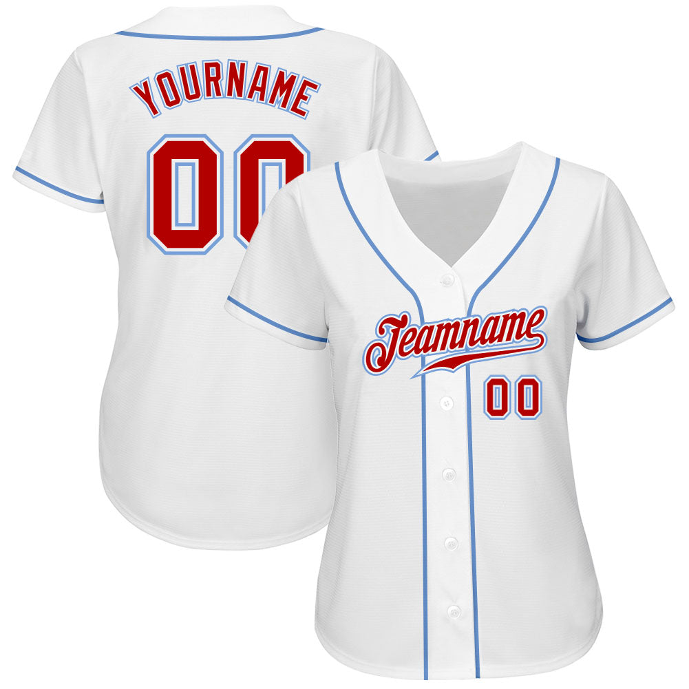 Custom Light Blue Red-White Authentic Baseball Jersey