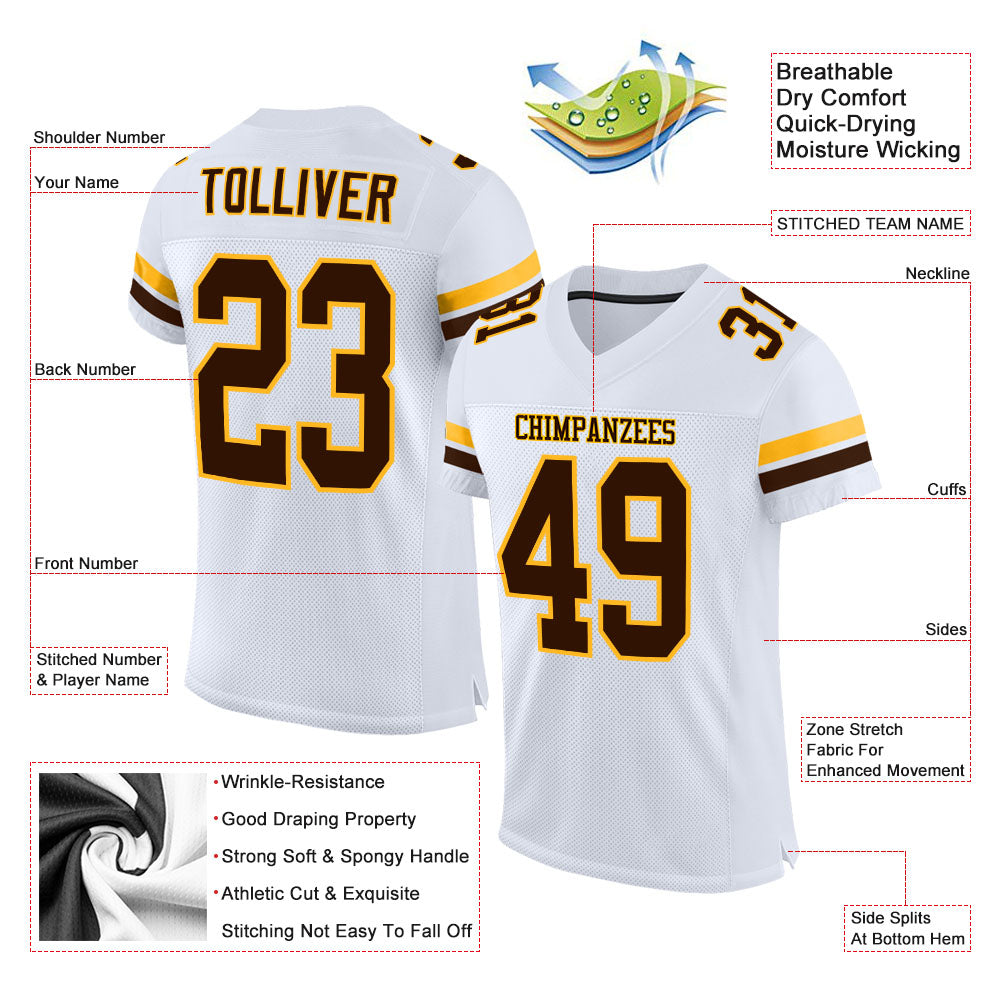 Custom Brown Gold-White Mesh Authentic Football Jersey