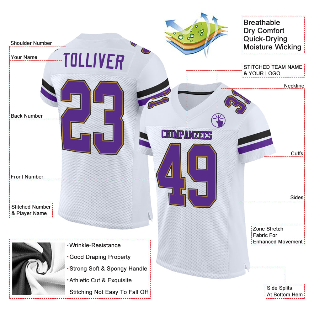 Cheap Custom White Purple-Old Gold Mesh Authentic Football Jersey Free  Shipping – CustomJerseysPro