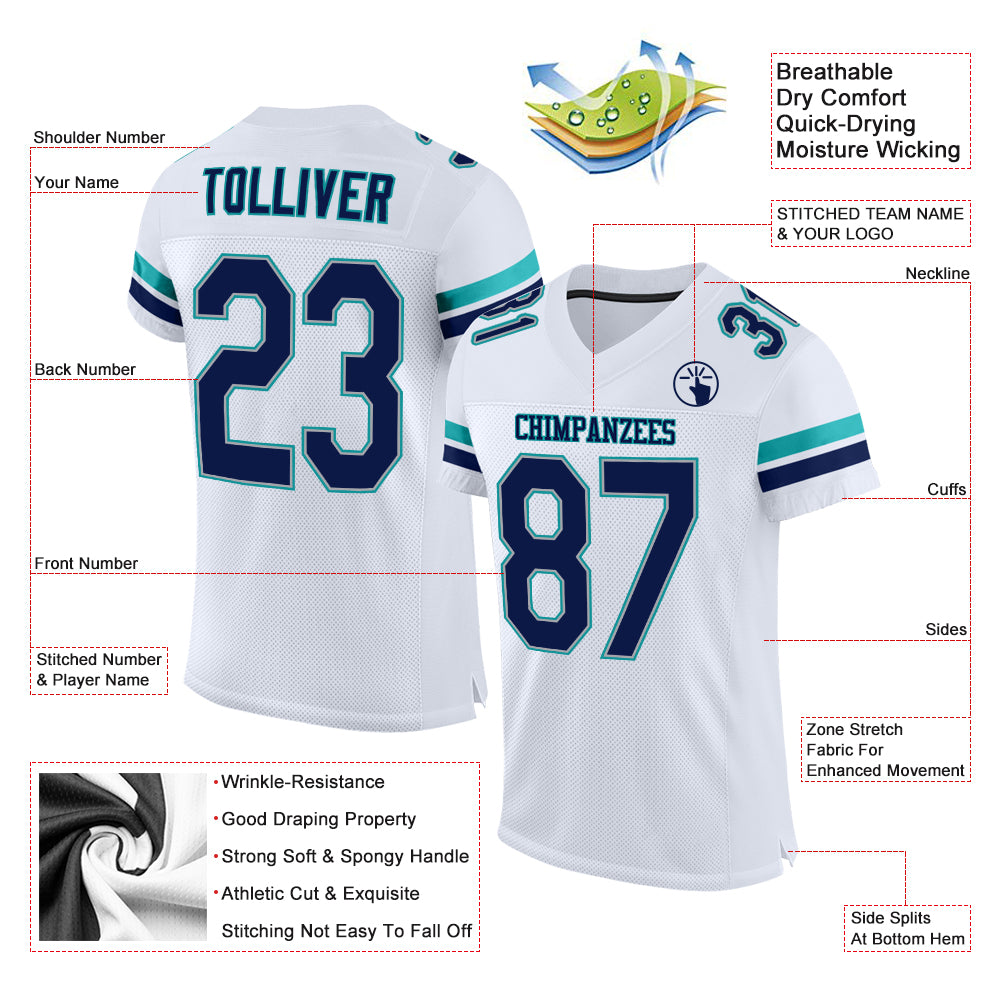 Cheap Custom Navy Aqua-White Mesh Authentic Football Jersey Free Shipping –  CustomJerseysPro