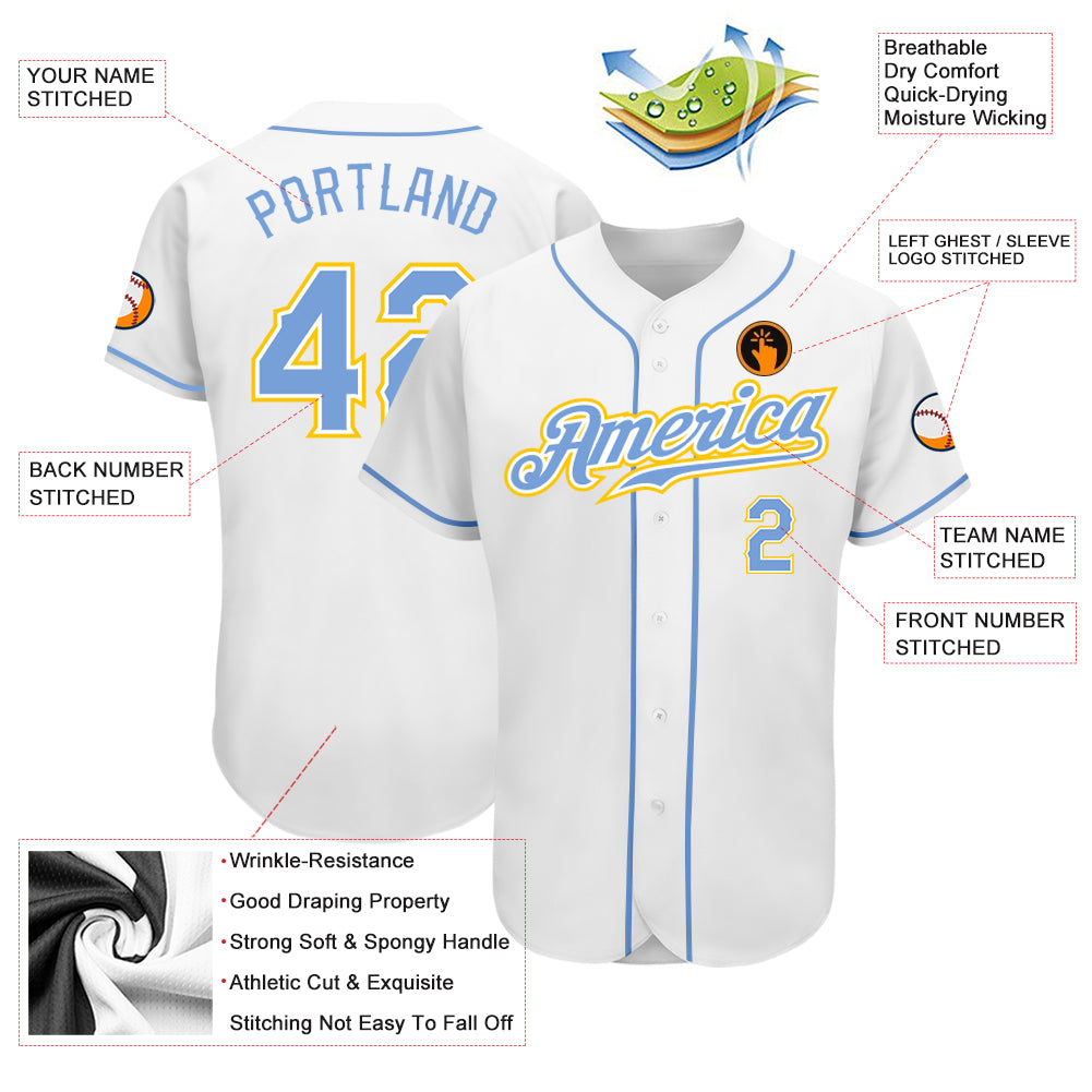 Cheap Custom Powder Blue Yellow-White Authentic Baseball Jersey