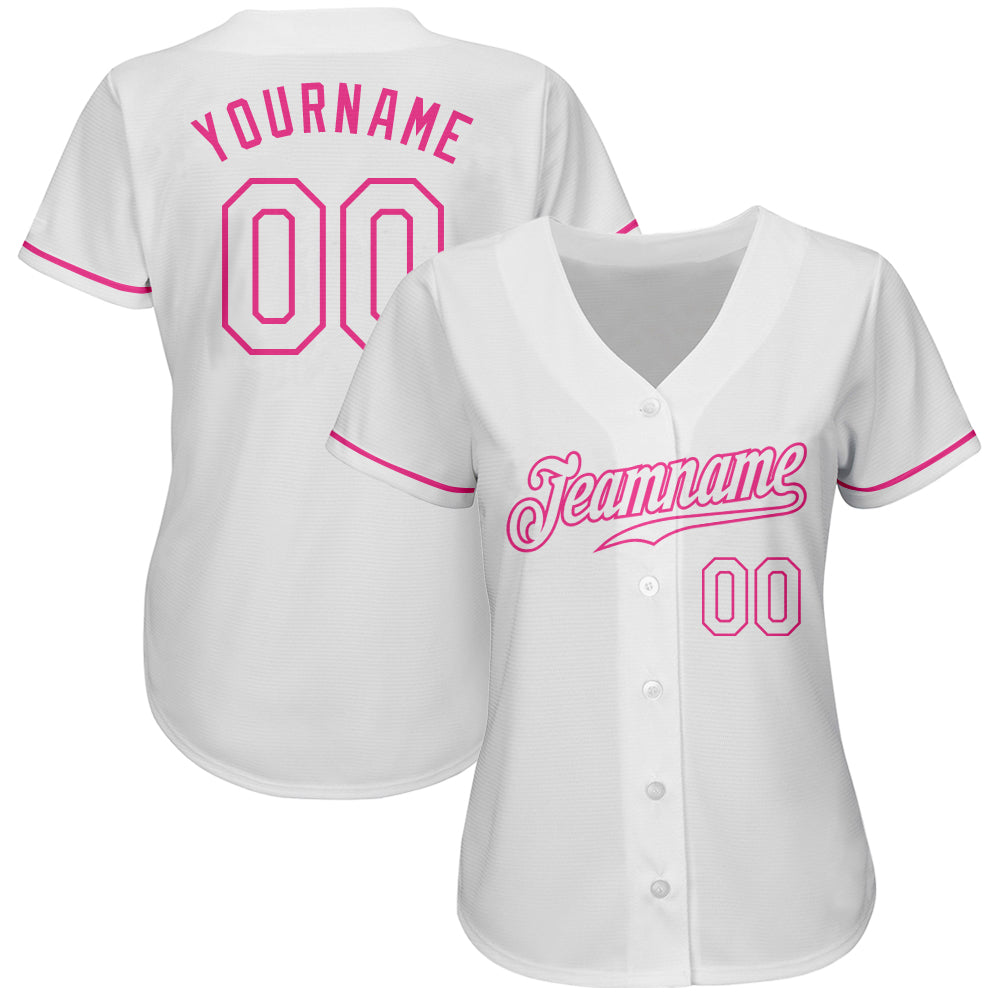 Custom Baseball Jersey Pink White Authentic Men's Size:XL