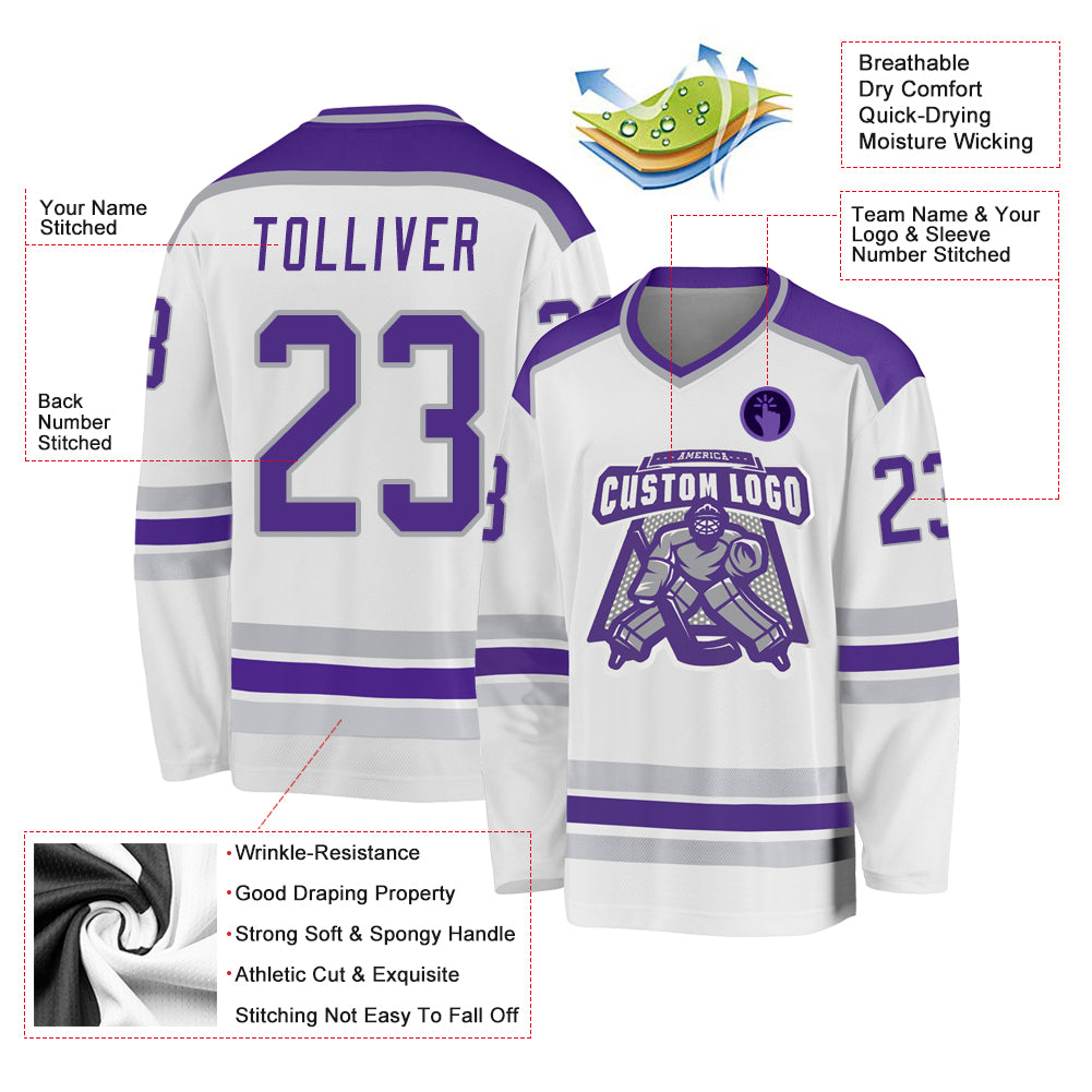 Cheap Custom White Purple-Gray Hockey Jersey Free Shipping –  CustomJerseysPro