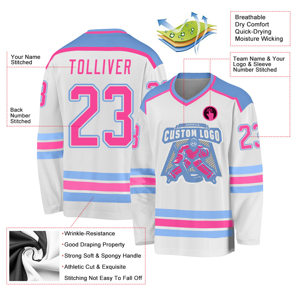 Custom Black Light Blue-Pink Hockey Jersey Women's Size:M