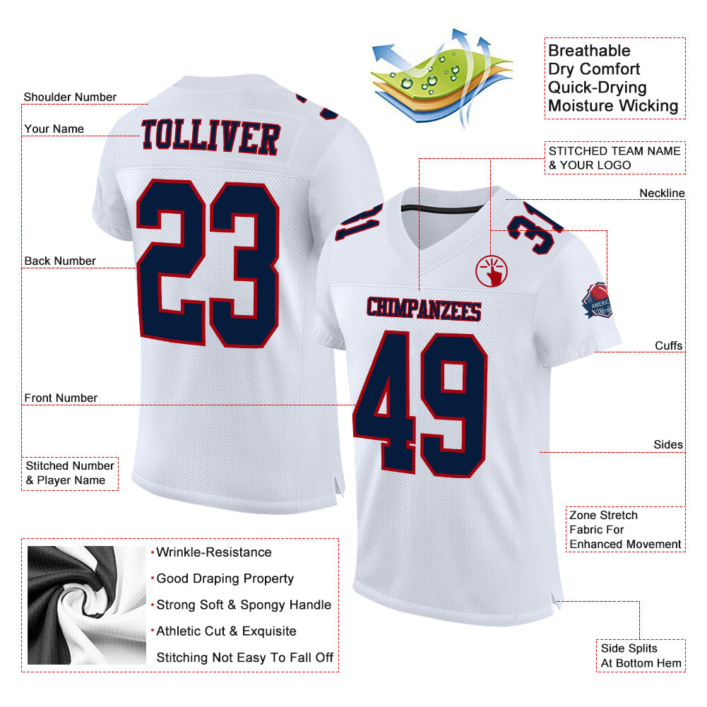 Cheap Custom White Red-Navy Mesh Authentic Throwback Football Jersey Free  Shipping – CustomJerseysPro