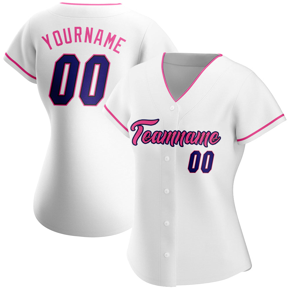 Custom White Purple-Black Authentic Baseball Jersey