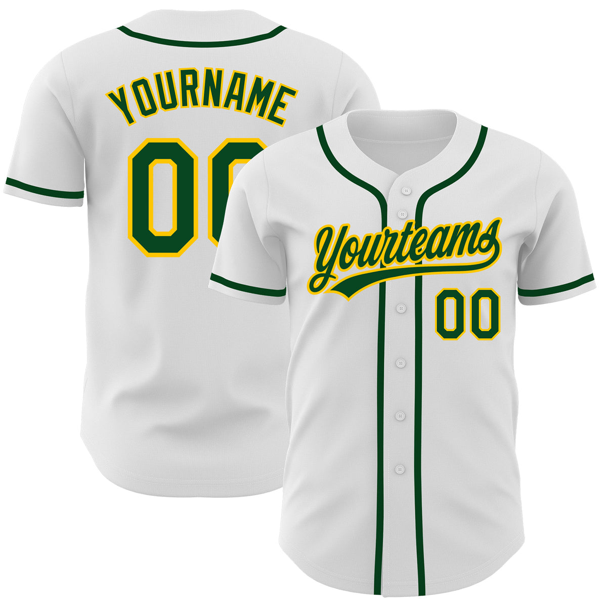 Cheap Custom White Green-Gold Authentic Baseball Jersey Free