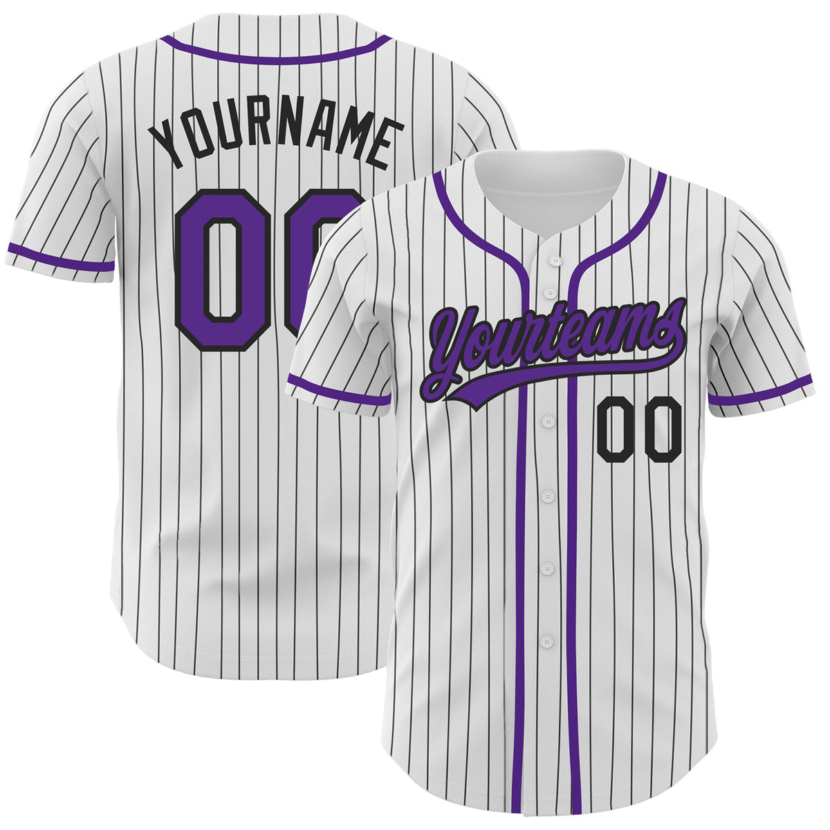 Cheap Custom Black White Pinstripe Purple Authentic Baseball