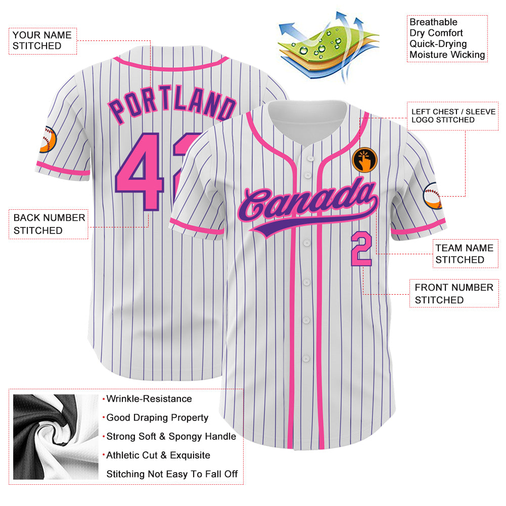 Cheap Custom White Pink Pinstripe Purple-Pink Authentic Raglan Sleeves  Baseball Jersey Free Shipping – CustomJerseysPro