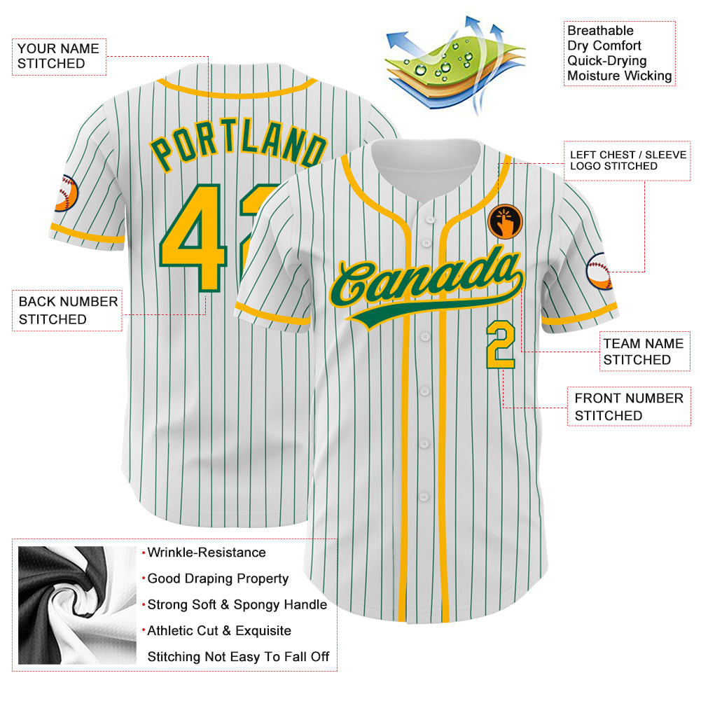 Cheap Custom White Kelly Green Pinstripe Kelly Green-Gold Authentic  Baseball Jersey Free Shipping – CustomJerseysPro