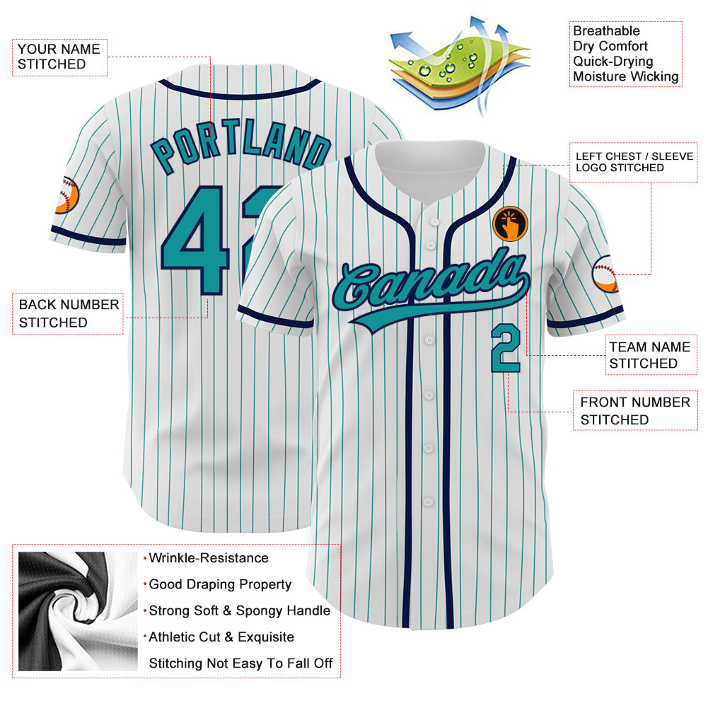 Cheap Custom White Teal Pinstripe Teal-Navy Authentic Baseball Jersey Free  Shipping – CustomJerseysPro