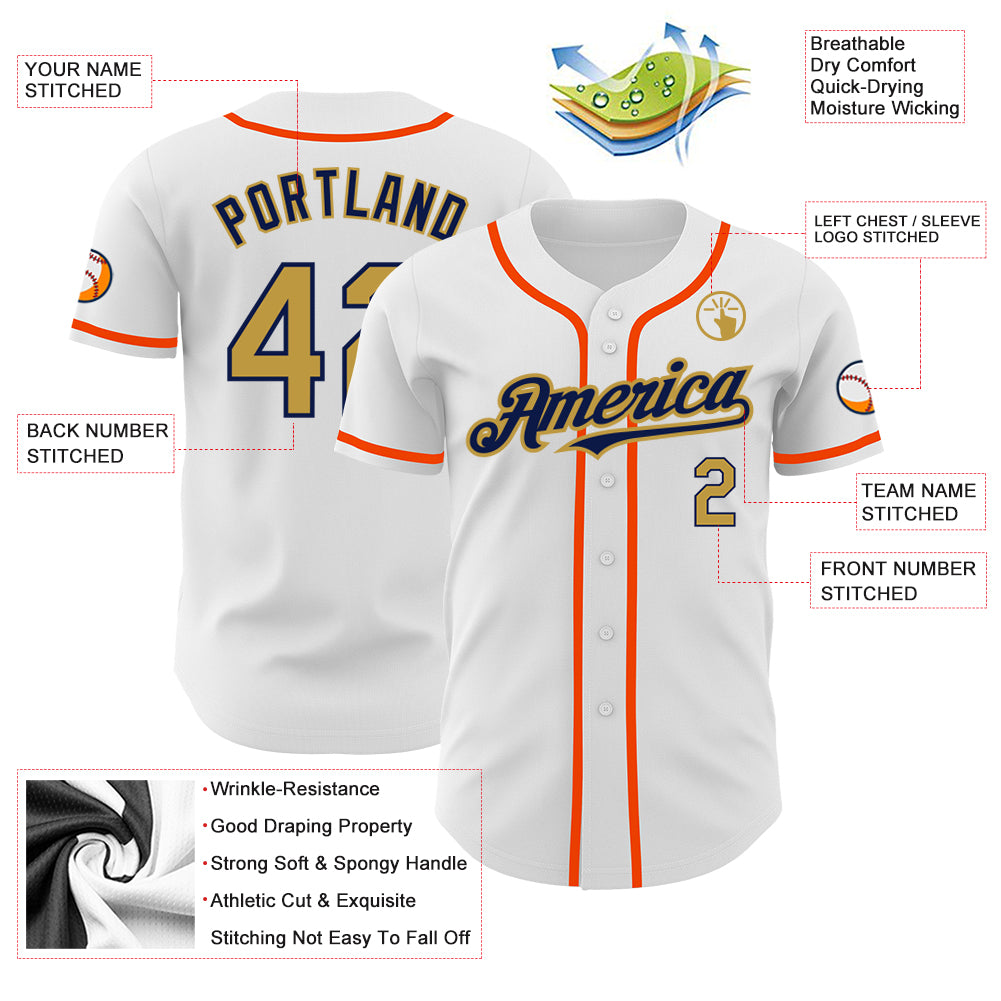 Cheap Custom White Old Gold Navy-Orange Authentic Baseball Jersey Free  Shipping – CustomJerseysPro