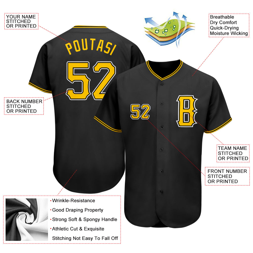 Custom Team White Baseball Authentic Gold Jersey Black