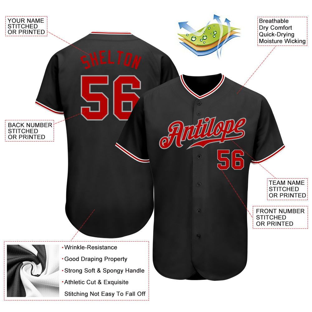 Sale Build Gray Baseball Authentic Black Jersey Red – CustomJerseysPro