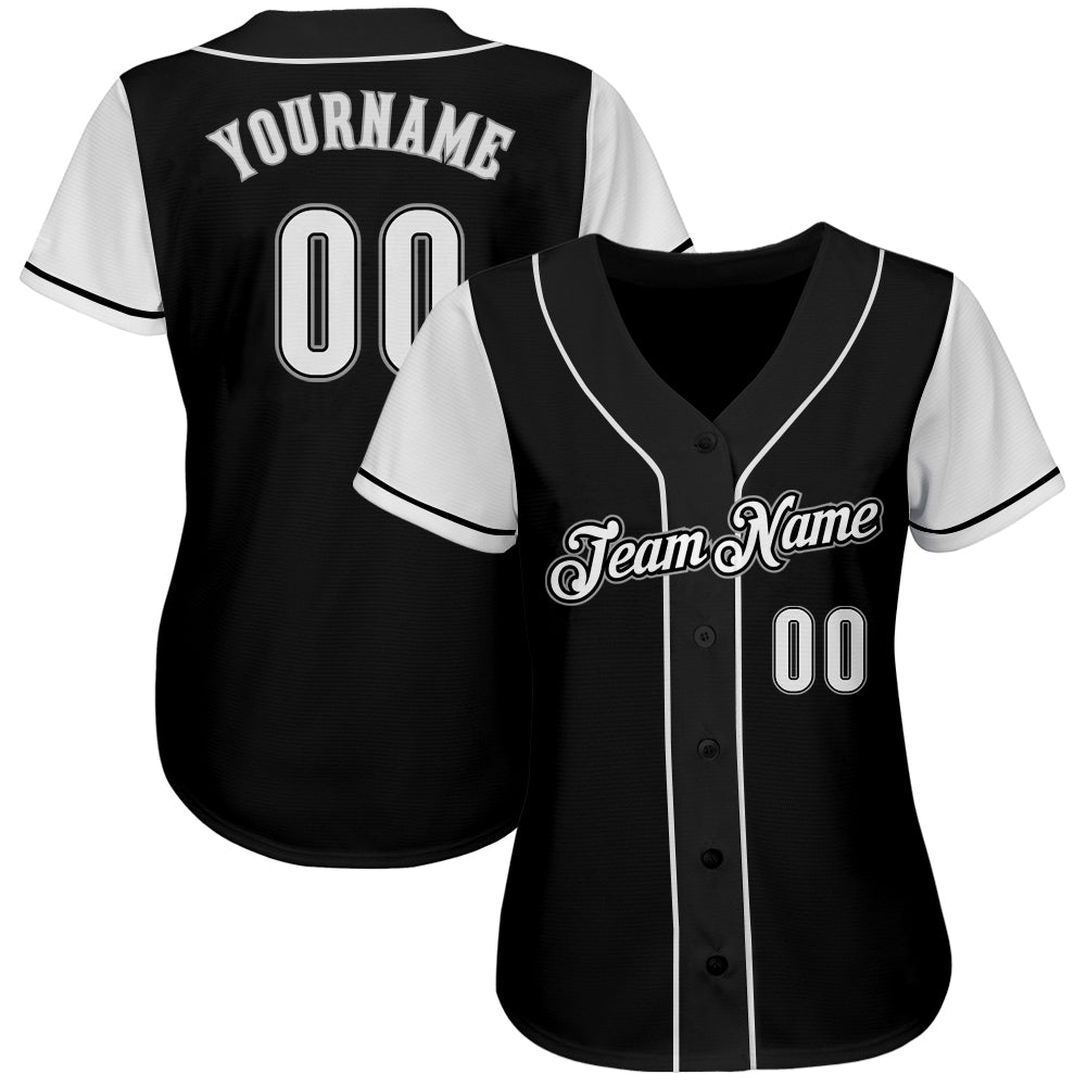 Custom Team Black Baseball Authentic White Jersey Gray