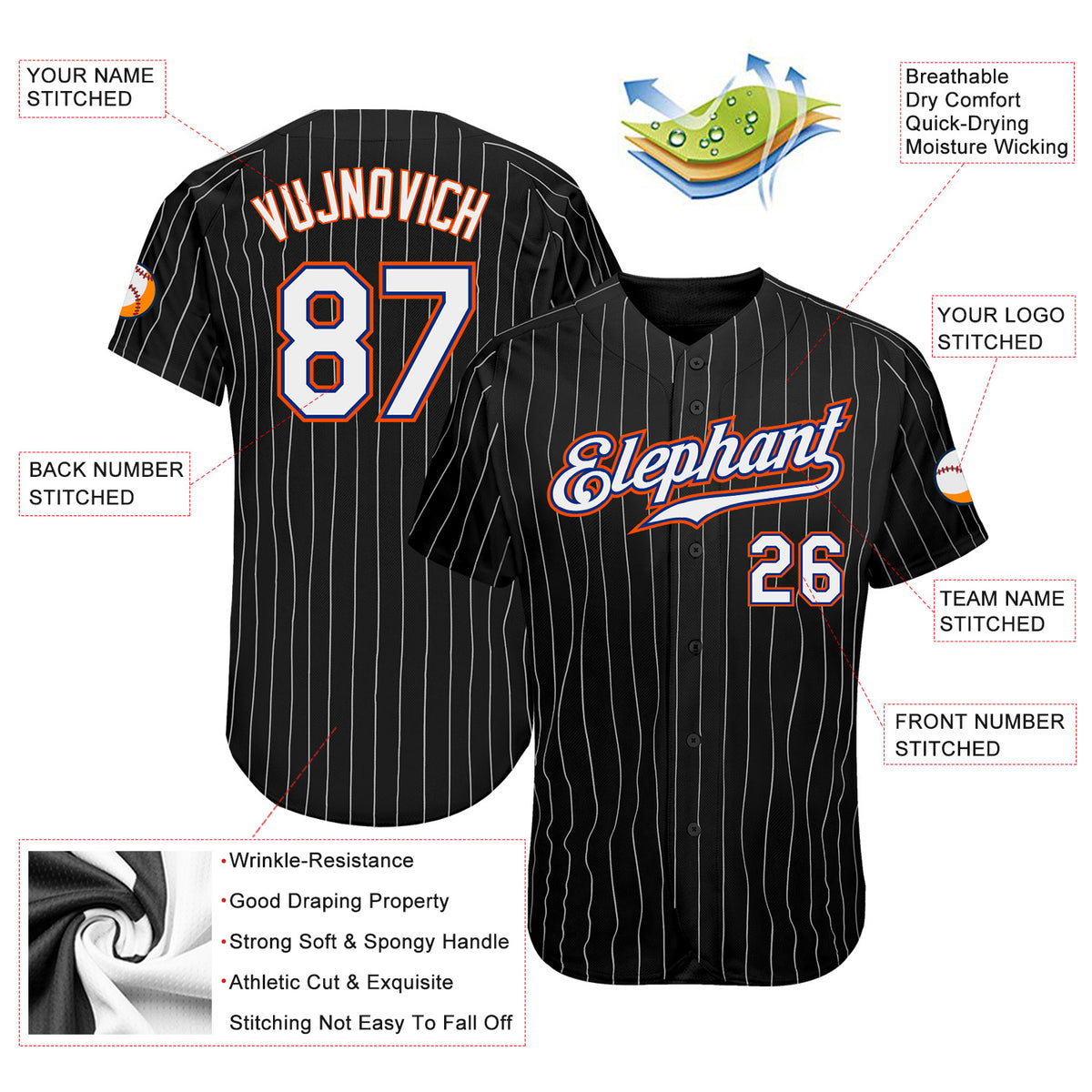 Cheap Custom Gray White Pinstripe Orange Authentic Baseball Jersey Free  Shipping – CustomJerseysPro