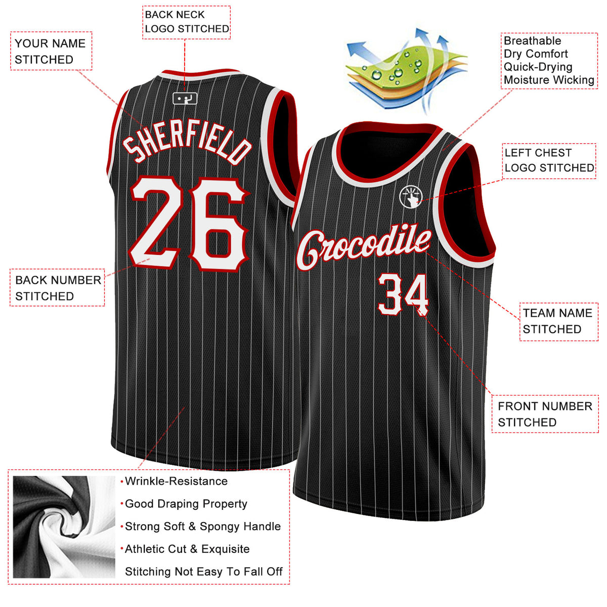 Custom Gray Black Pinstripe Black-Red Authentic Basketball Jersey Sale –  UKSN INC