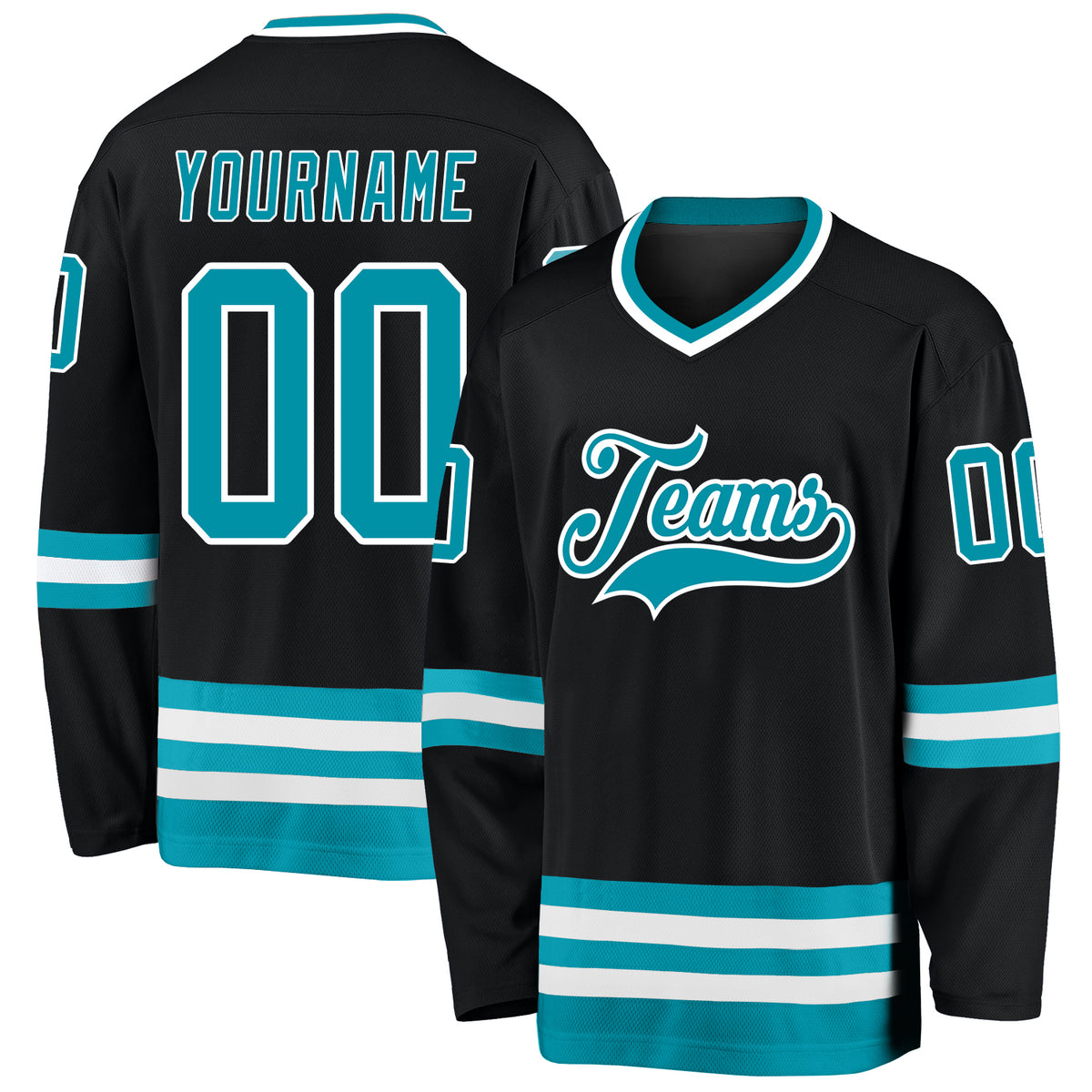 Custom Teal Black-Old Gold Hockey Jersey Discount