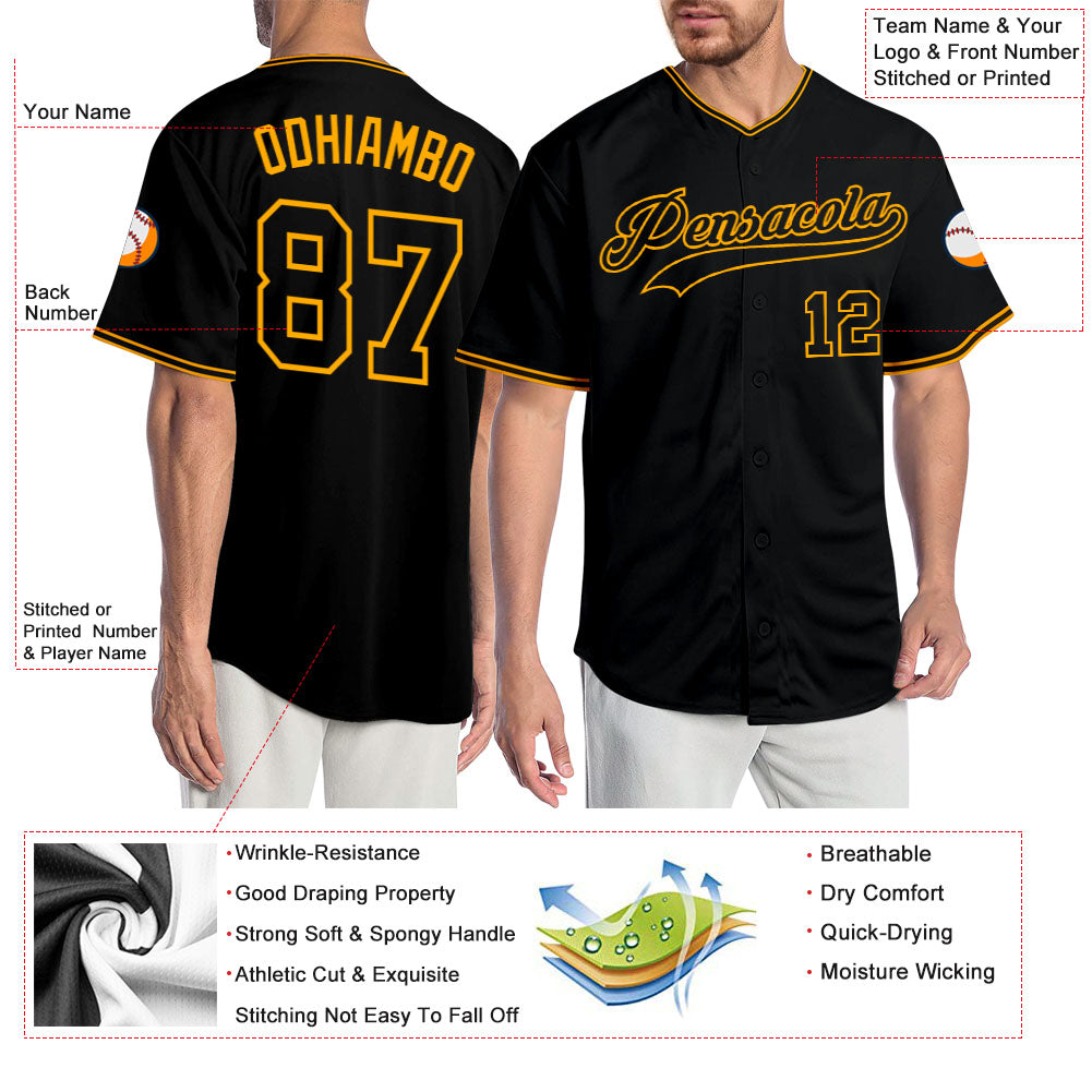 Custom Baseball Jersey Black Gold-Black Authentic Men's Size:XL