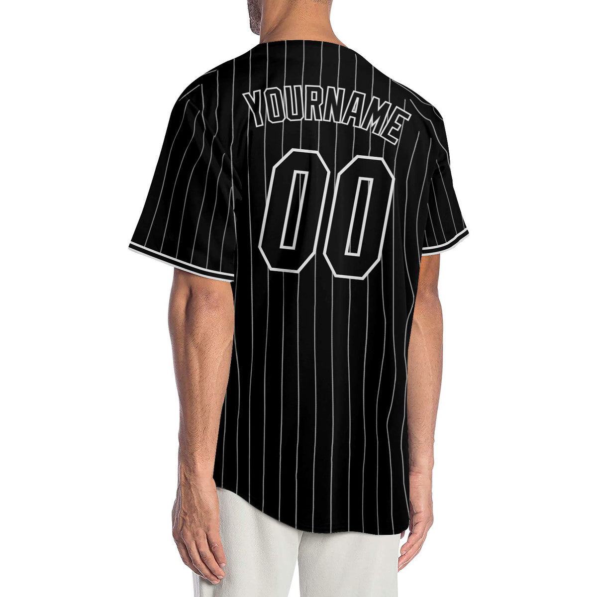 White-Black Pinstripe Custom Baseball Jersey - Youth XL