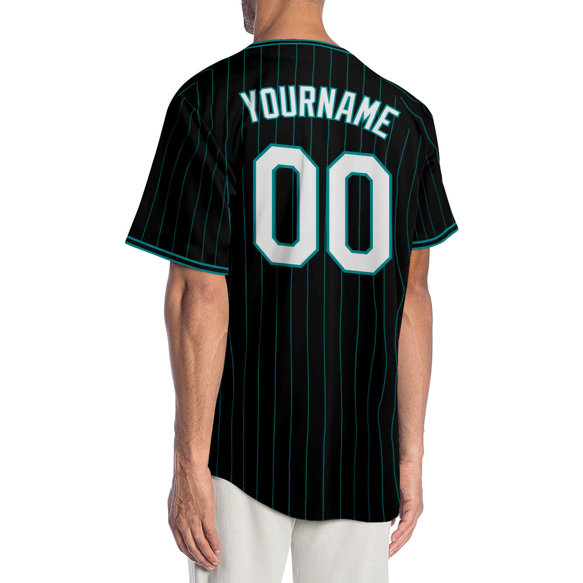 Custom Baseball Jersey Aqua Black Pinstripe Black-White Authentic Men's Size:XL