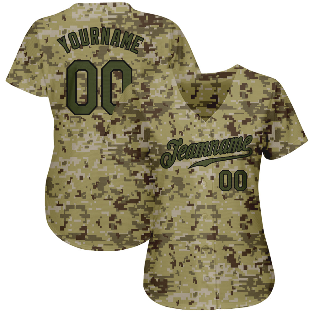 Cheap Custom Camo Olive-Black Authentic Baseball Jersey Free