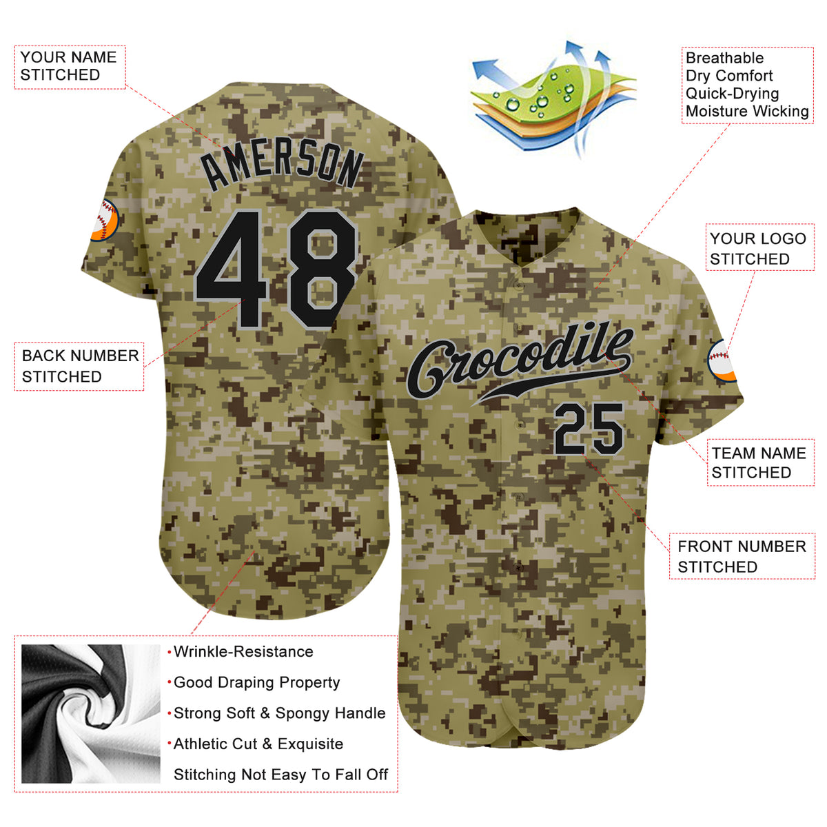 PITTSBURGH PIRATES CAMO JERSEY-MLB-MAJESTIC-ALL SIZES-SEWN LETTERS