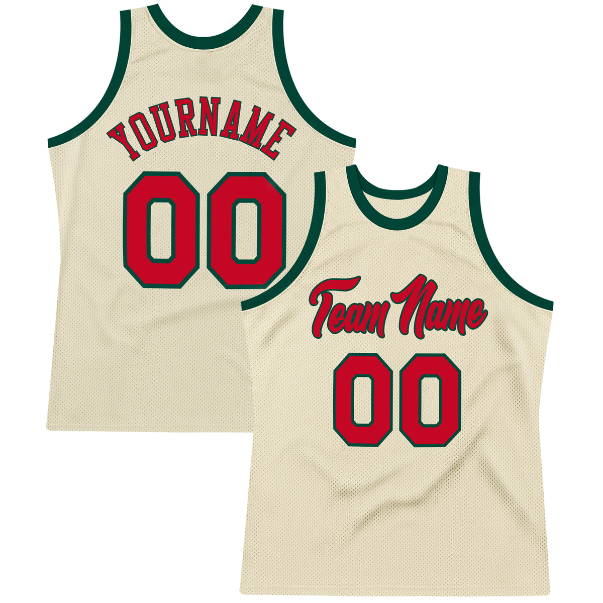 Custom Red Hunter Green-Neon Green Authentic Throwback Basketball Jersey