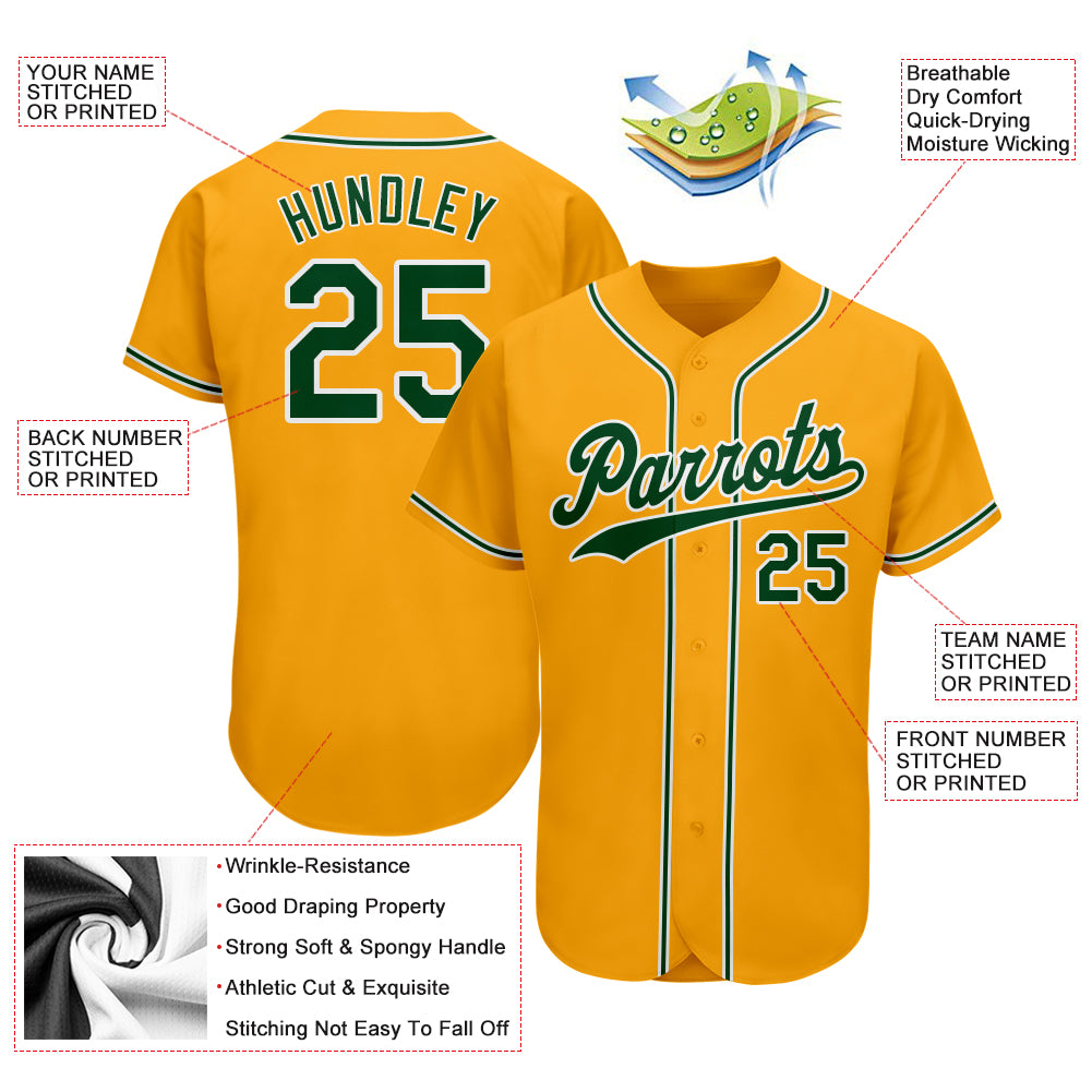 Custom Gray Green-Gold Authentic Baseball Jersey - Personalized