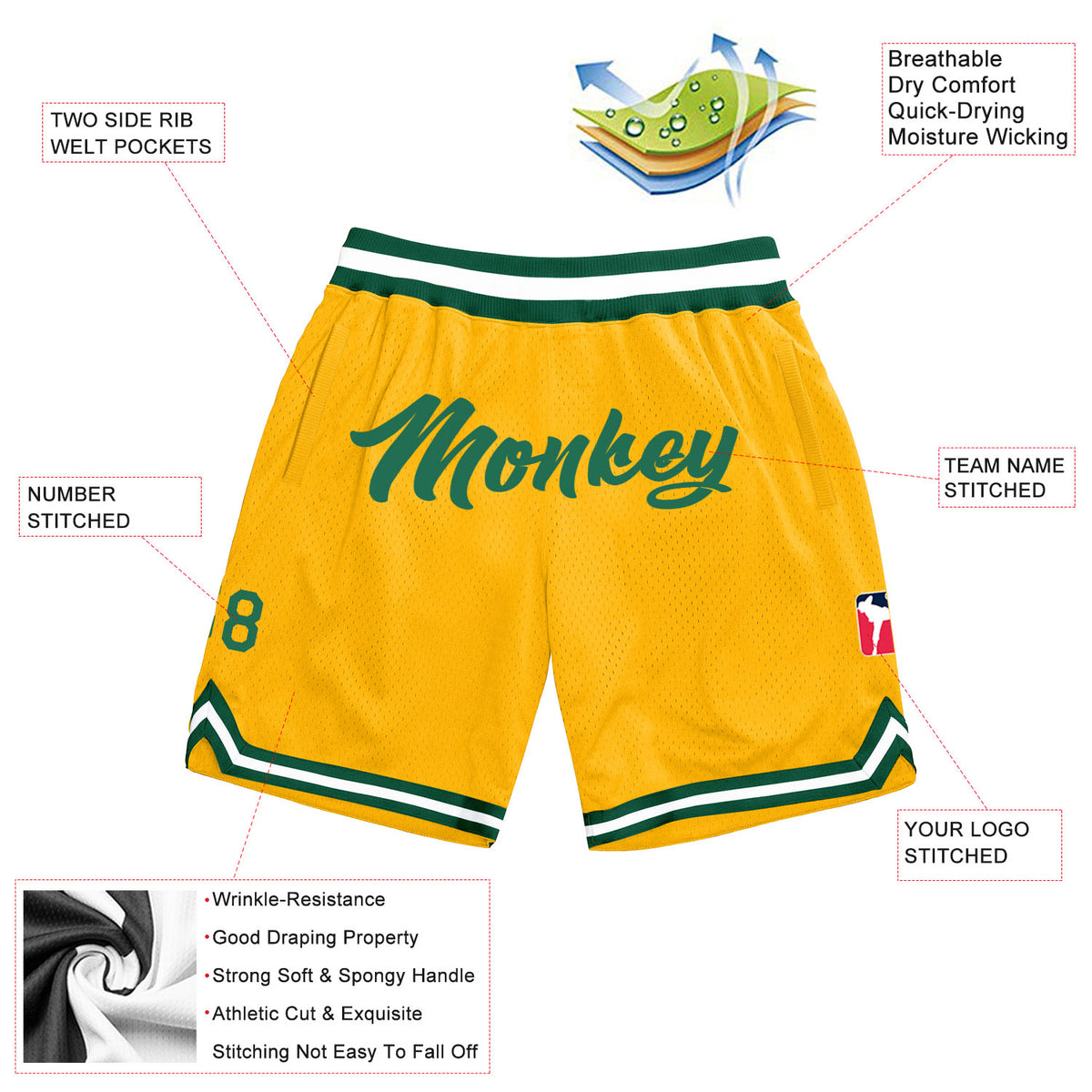 Sale Build White Basketball Authentic Light Blue Throwback Shorts Kelly  Green – CustomJerseysPro