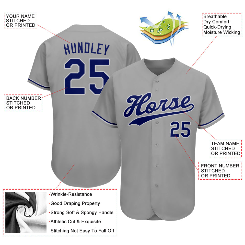 Custom Gray Royal-White Classic Style Authentic Baseball Jersey