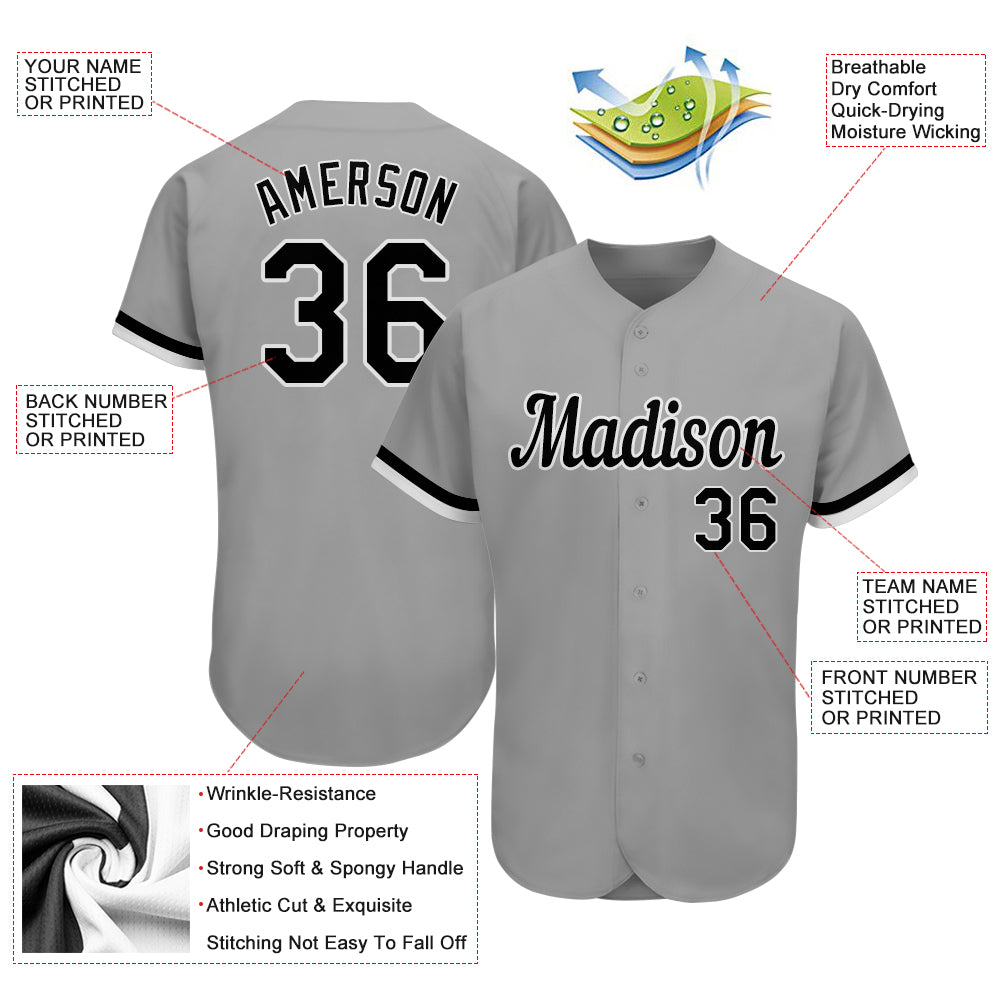 Custom Gray Black-White Authentic Baseball Jersey Discount