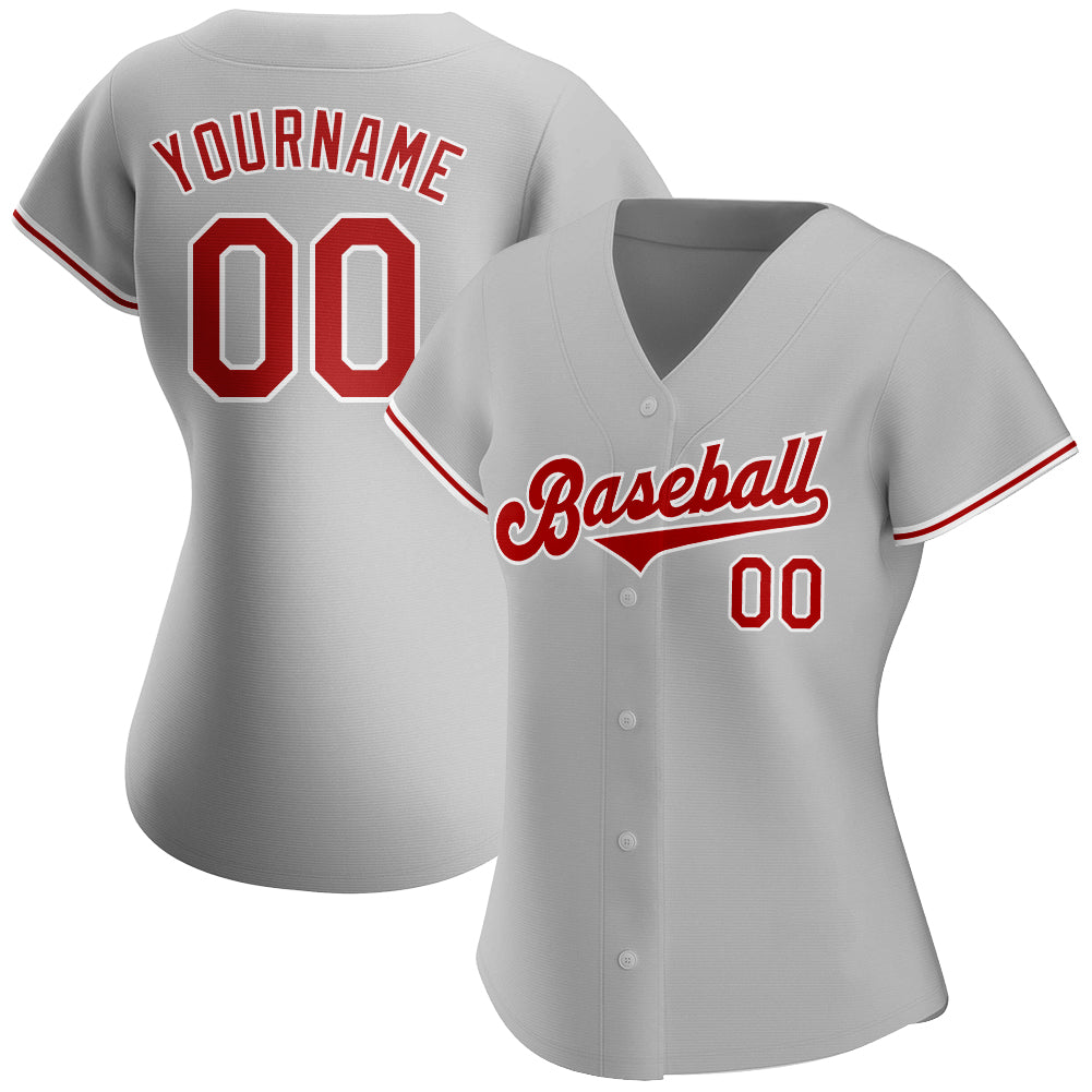 Custom Baseball Jersey White Gray-Red Authentic Men's Size:XL