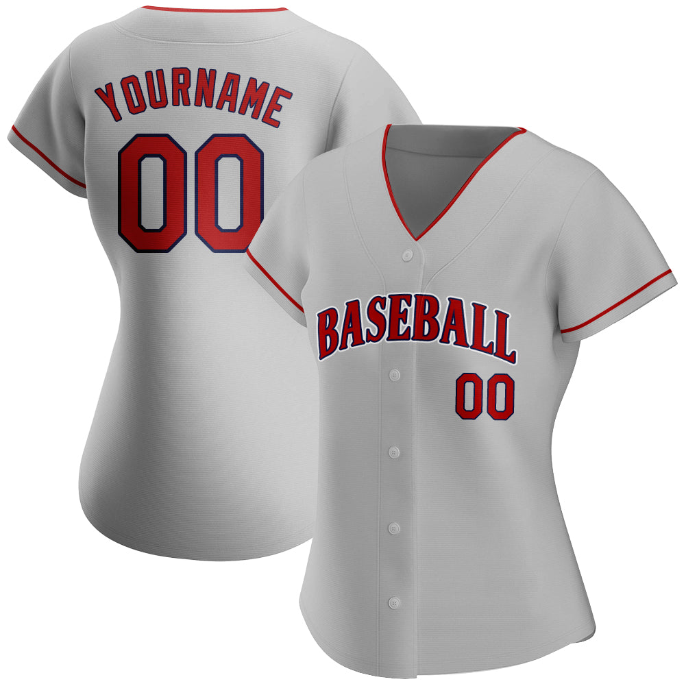 Custom Gray Red-Navy Baseball Jersey