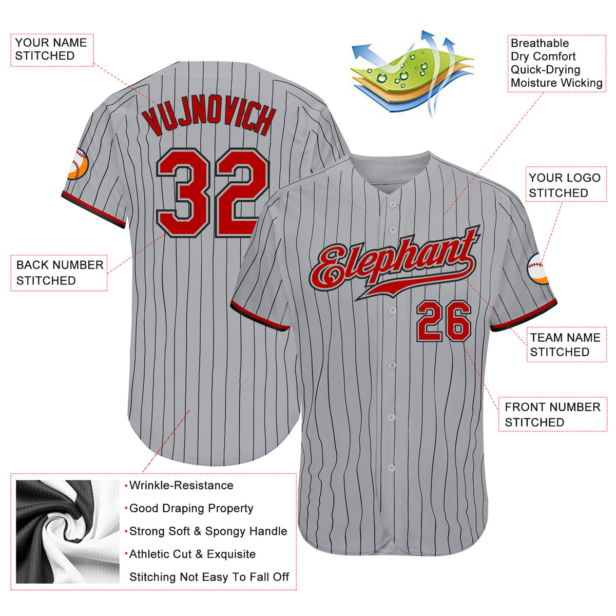 Custom Black Red-Gray Authentic Baseball Jersey - Personalized