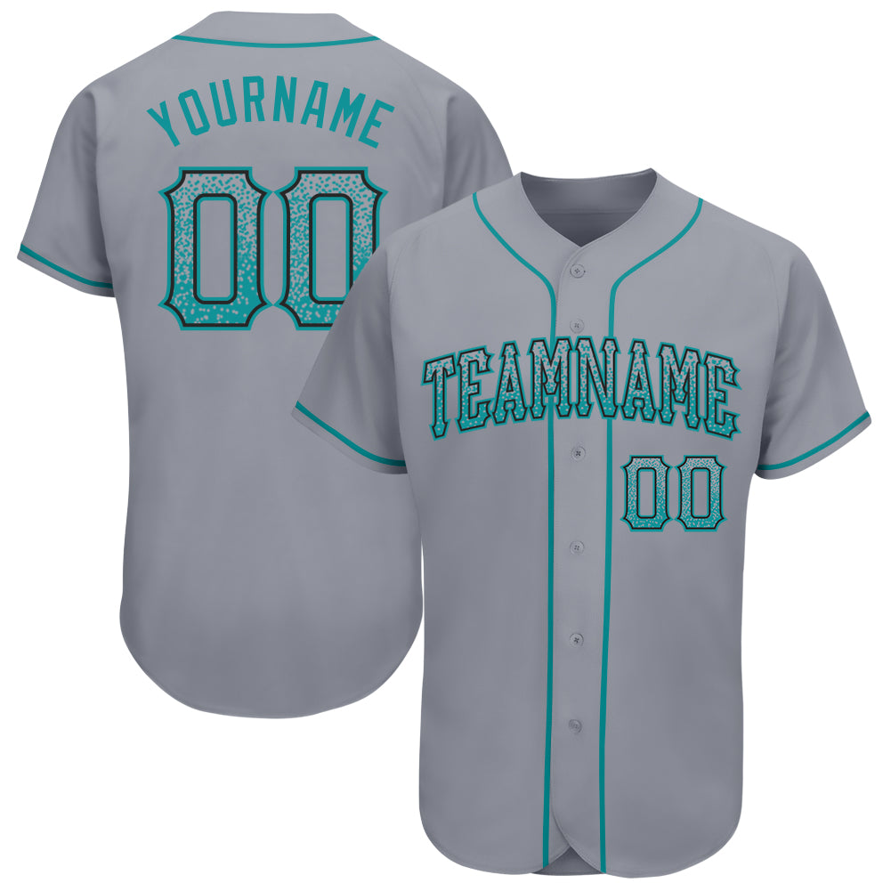 Custom Gray Aqua-Black Authentic Fade Fashion Baseball Jersey Preschool Size:S