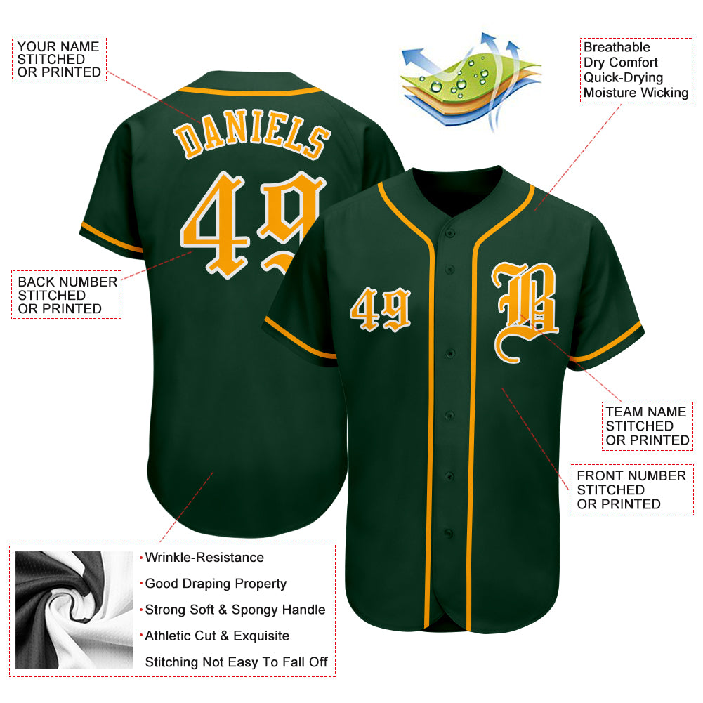 Custom Gold White-Green Authentic Two Tone Baseball Jersey Men's Size:M