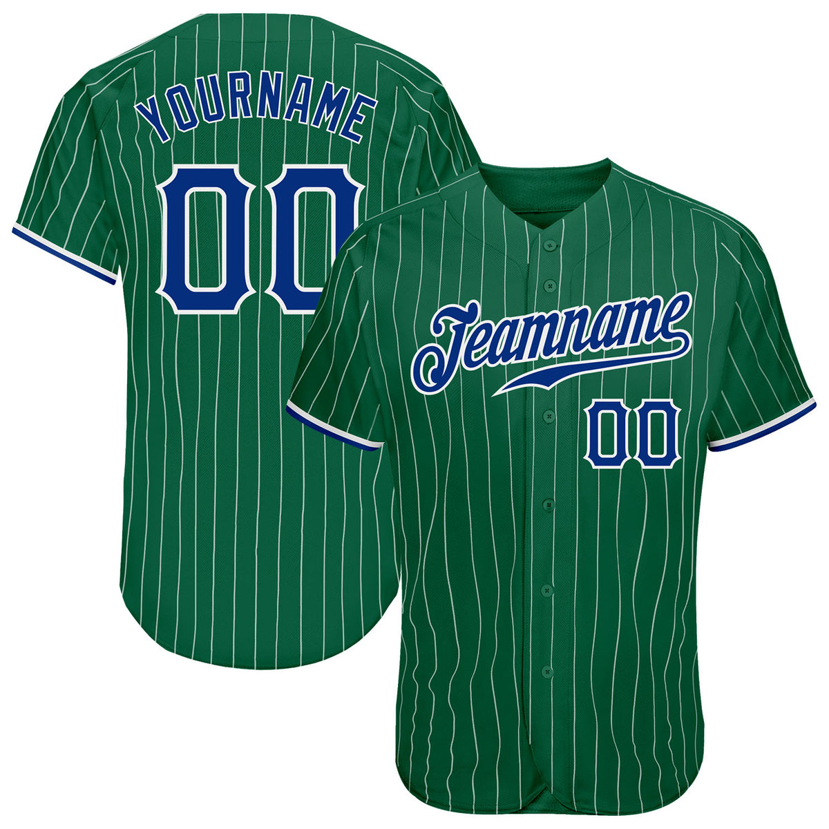 Custom Kelly Green White Pinstripe White-Royal Authentic Baseball Jersey Men's Size:2XL