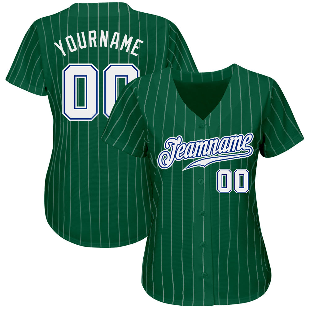 Custom Kelly Green White Pinstripe White-Royal Authentic Baseball Jersey  Discount