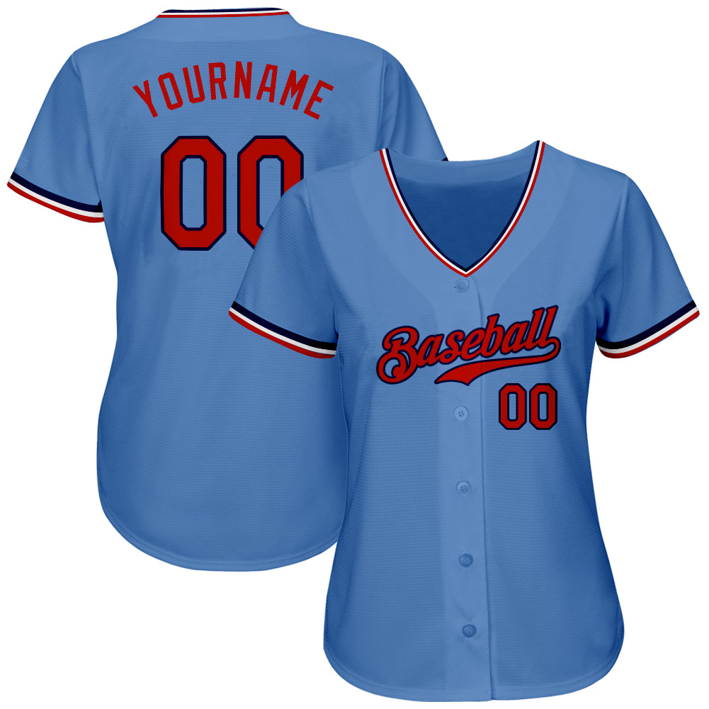 Custom Team Navy Baseball Authentic Light Blue Jersey Red