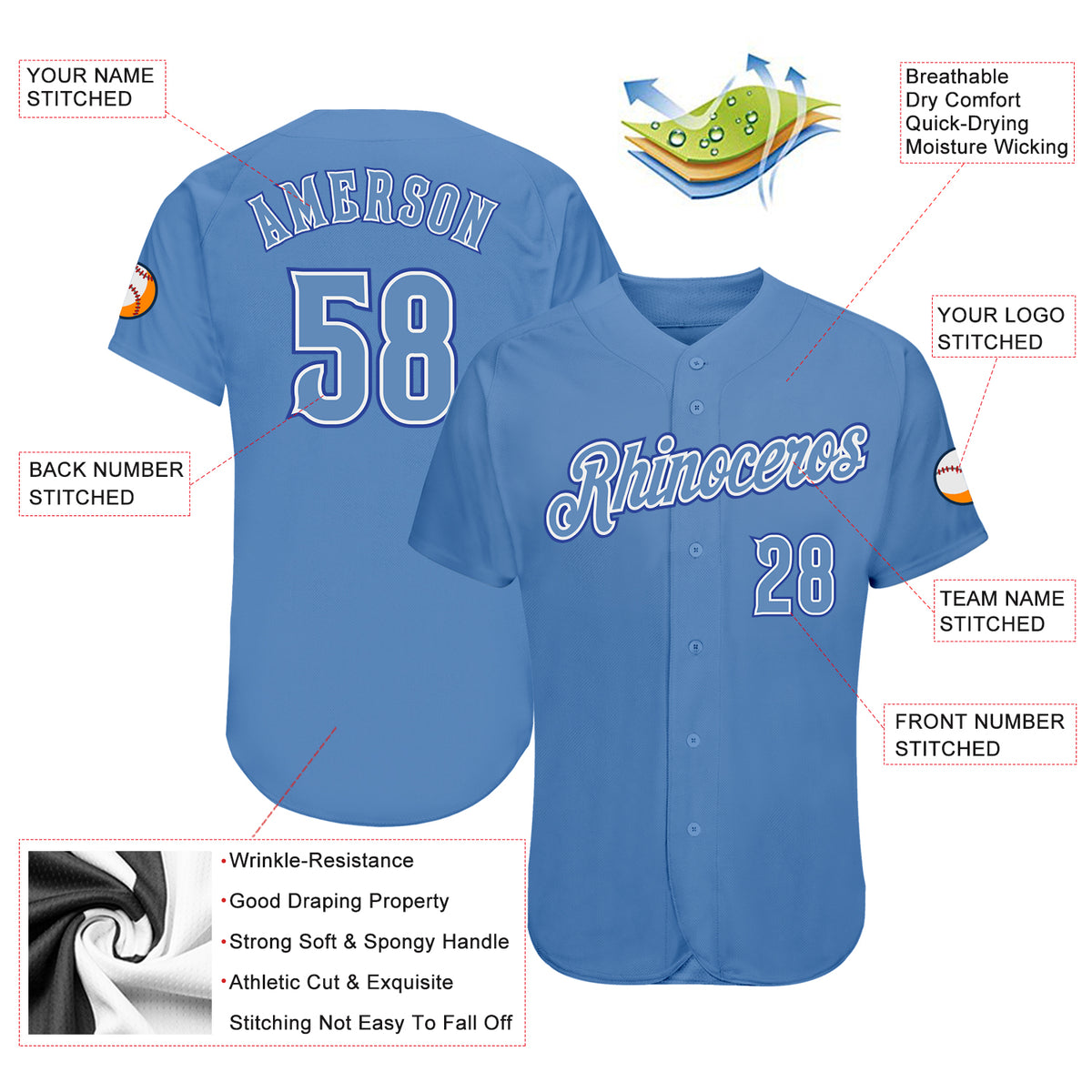 Custom Royals Jersey - Light Blue Stitch Baseball Gear - Pullama