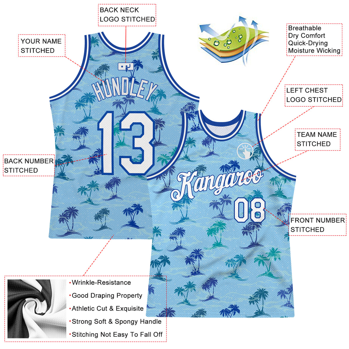 Custom White Light blue-yellow 3D Pattern Design Beach Hawaii Palm Trees and Island Authentic Baseball Jersey Youth Size:S