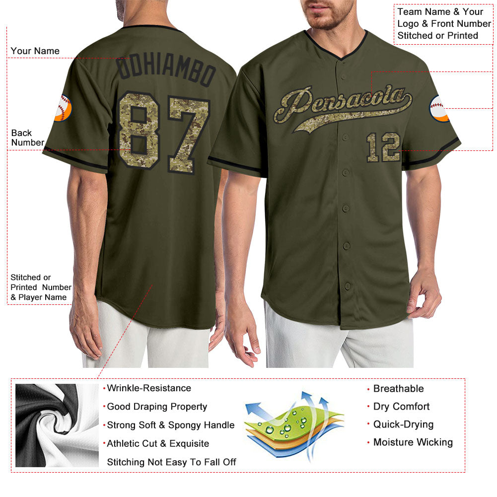 Custom Camo Green-Gold Authentic Salute To Service Baseball Jersey –  CustomJerseysPro