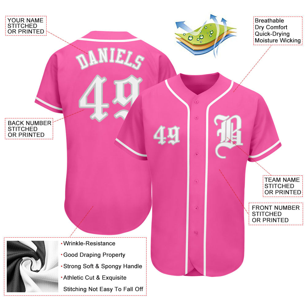 Custom Pink White-Gray Classic Style Authentic Baseball Jersey