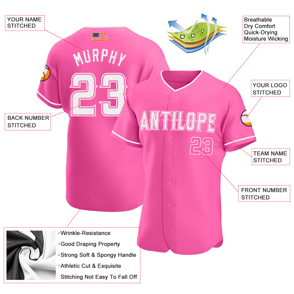 Custom Team Pink Baseball Authentic White American Flag Fashion