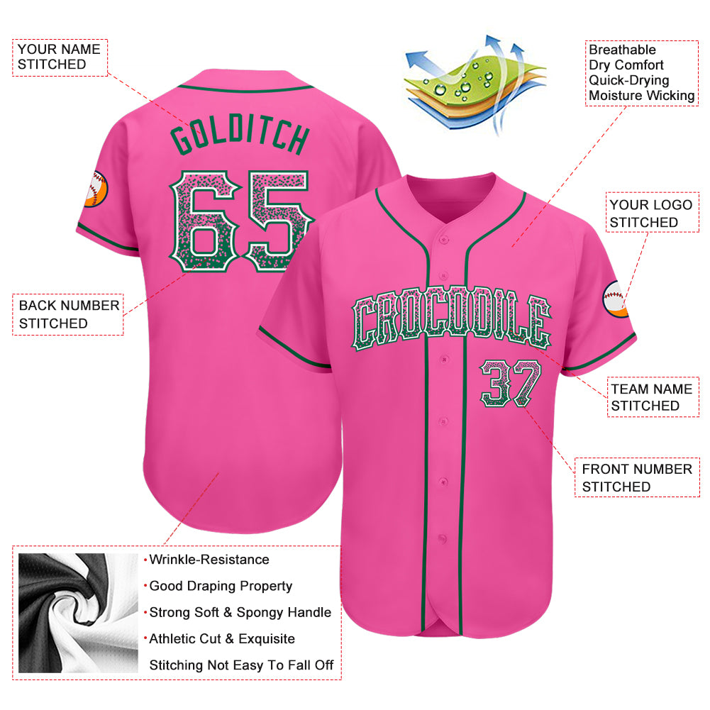 Custom Baseball Jersey Kelly Green Pink-White Authentic Fade Fashion